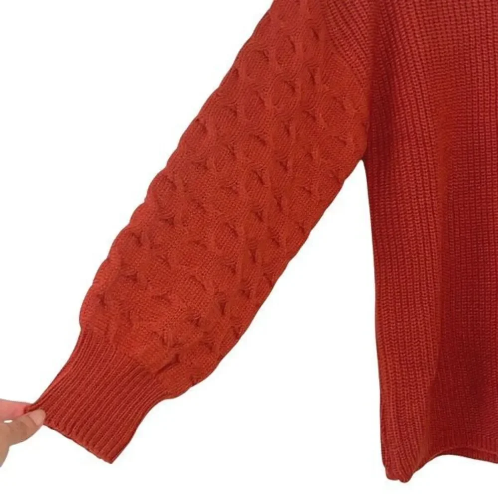 Pretty Garden Womens Cable Knit Sleeve Ribbed Pullover Sweater‎ Rust Small NWT